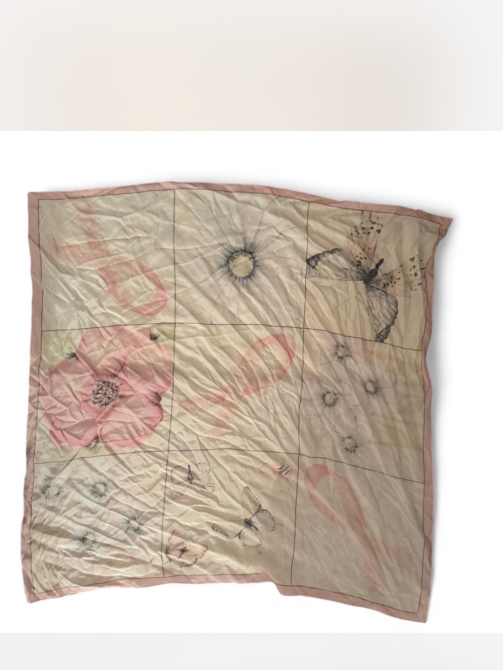 Floral Butterfly Printed Bedding Throw in Light Pink and Cream